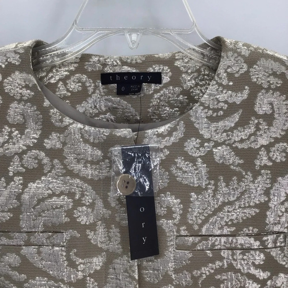 Theory Vintee Antique Jacquard Champagne/Silver Blazer/Jacket Evening NWT Size 0 - Picture 3 of 9